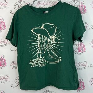 Divided H&M tshirt tee cowgirl 🤠 Green Graphic T-Shirt with Cowboy Boot Design